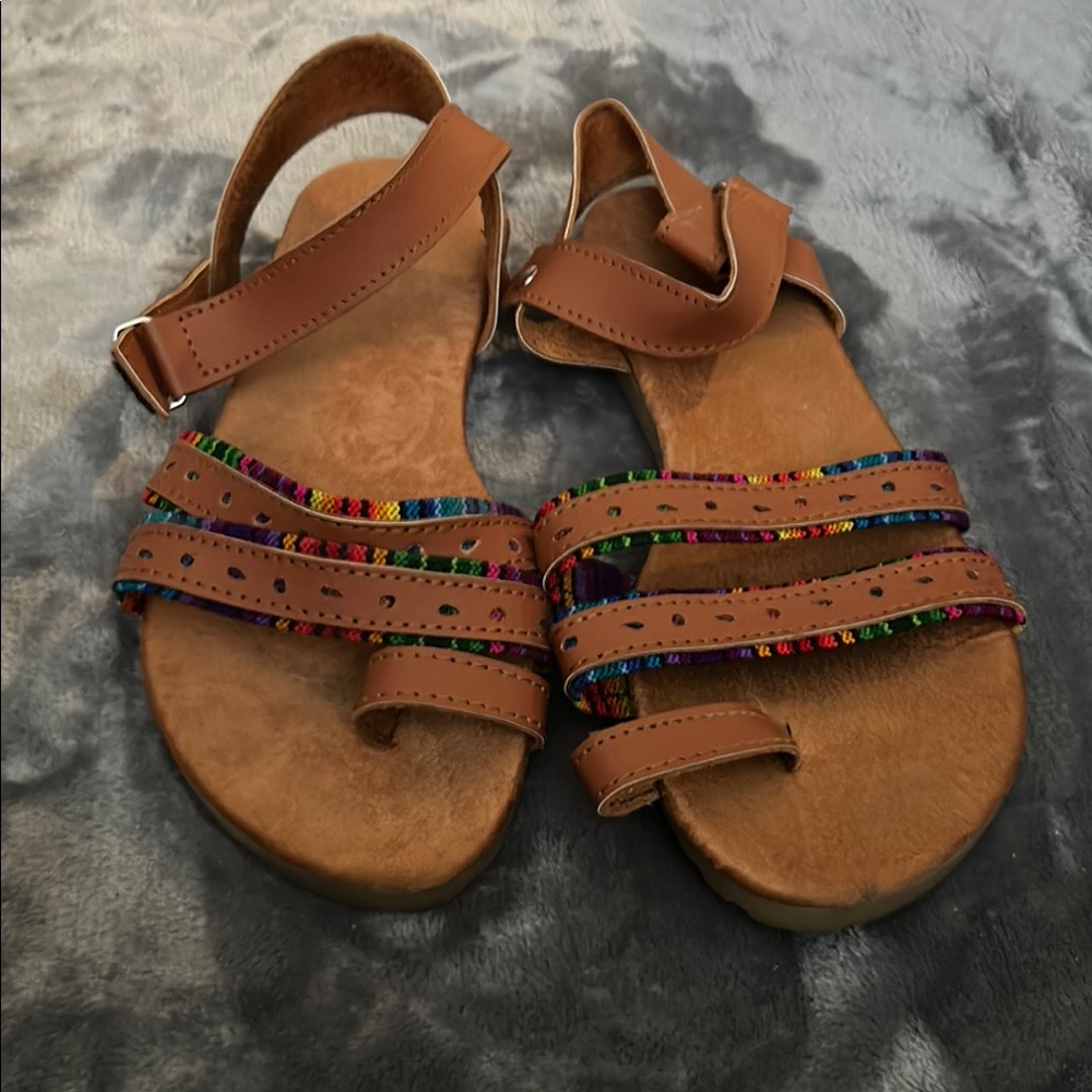 Brown Strappy Sandals with Multicolor Accents